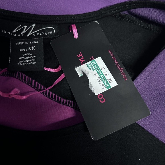 Midnight Velvet Ponte Colorblock Purple Fuchsia Black Office Cocktail Dress - Picture 12 of 14